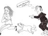 A dog who runs after a woman