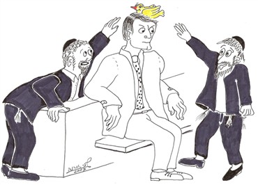 קן ציפור על ראש אדם