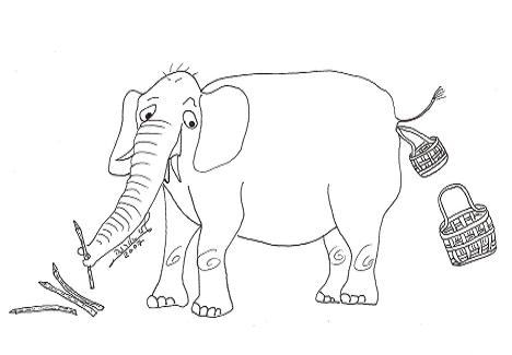 An elephant which ate fronds and excreted them with his excrement in the form of a basket